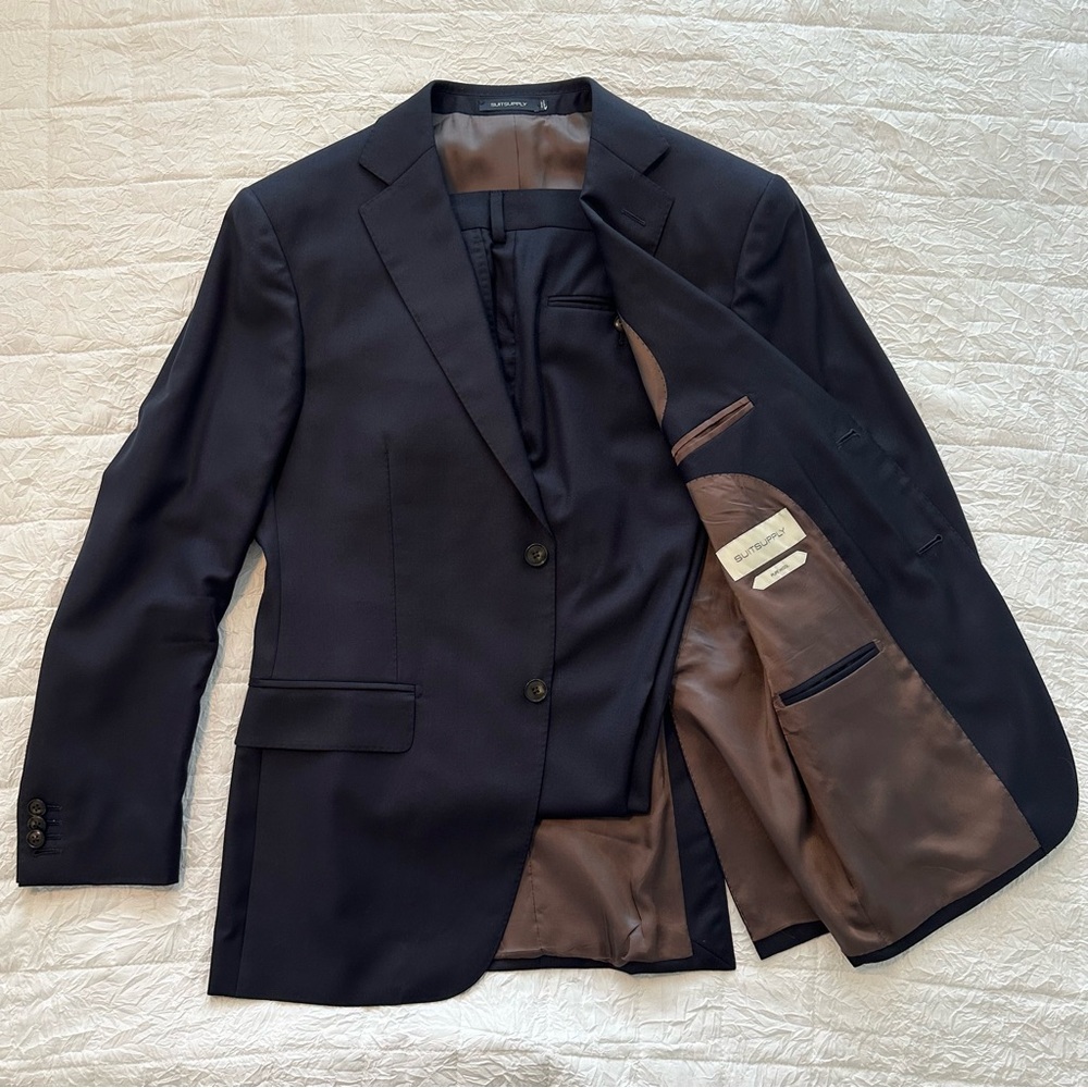 SUITSUPPLY Napoli Single Breasted Men's 40S Wool Suit Navy Blue
